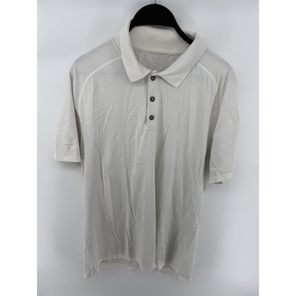 Lululemon Metal Vent Tech Polo Men L Off White Short Sleeve Athletic Shirt